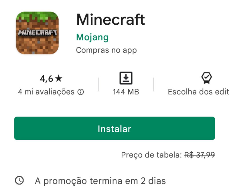 Minecraft aparece de graça no Android temporariamente